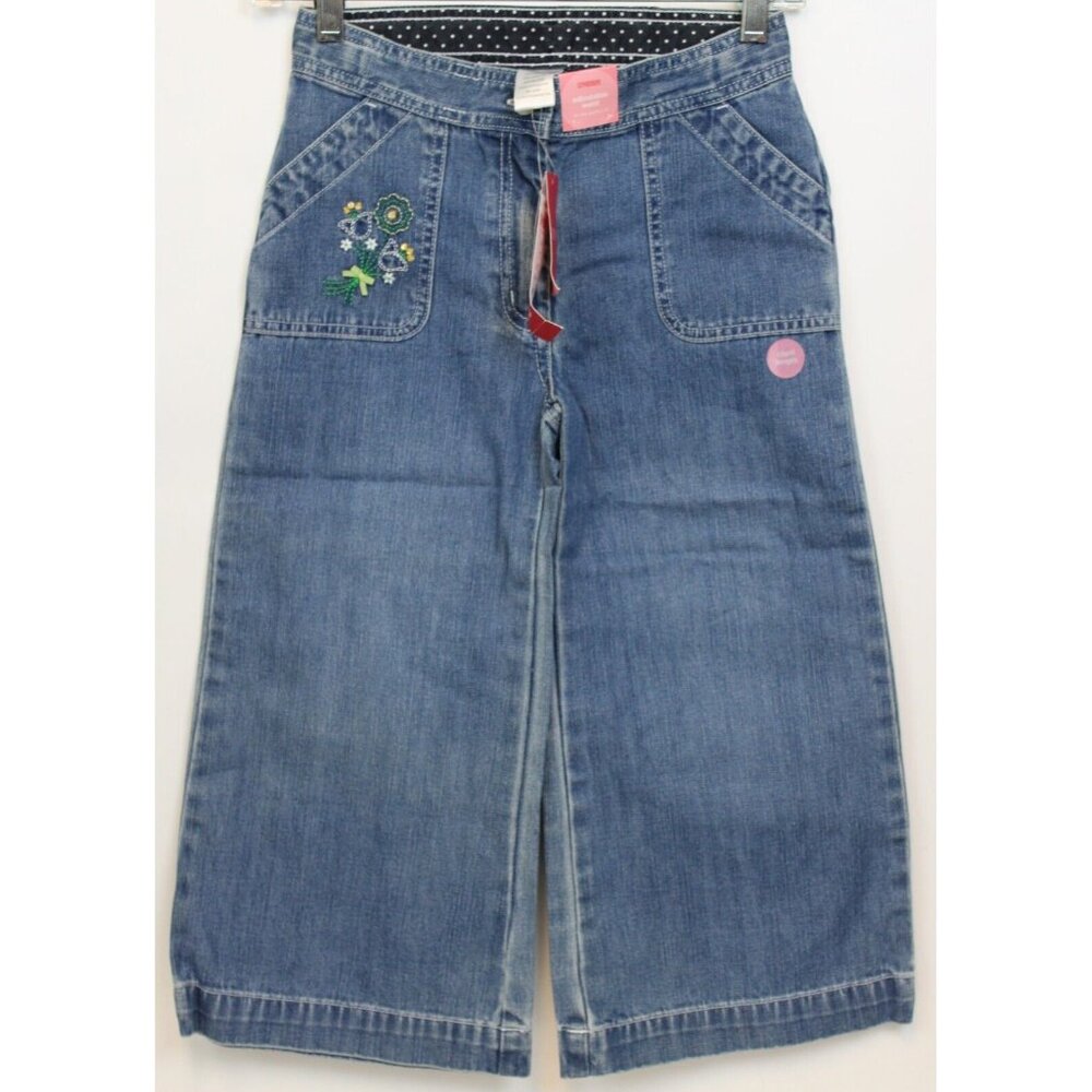 NEW 2006/05 Gymboree Prep Club Denim Jeans 10 Spring Tulip Flower Wide Leg Capri